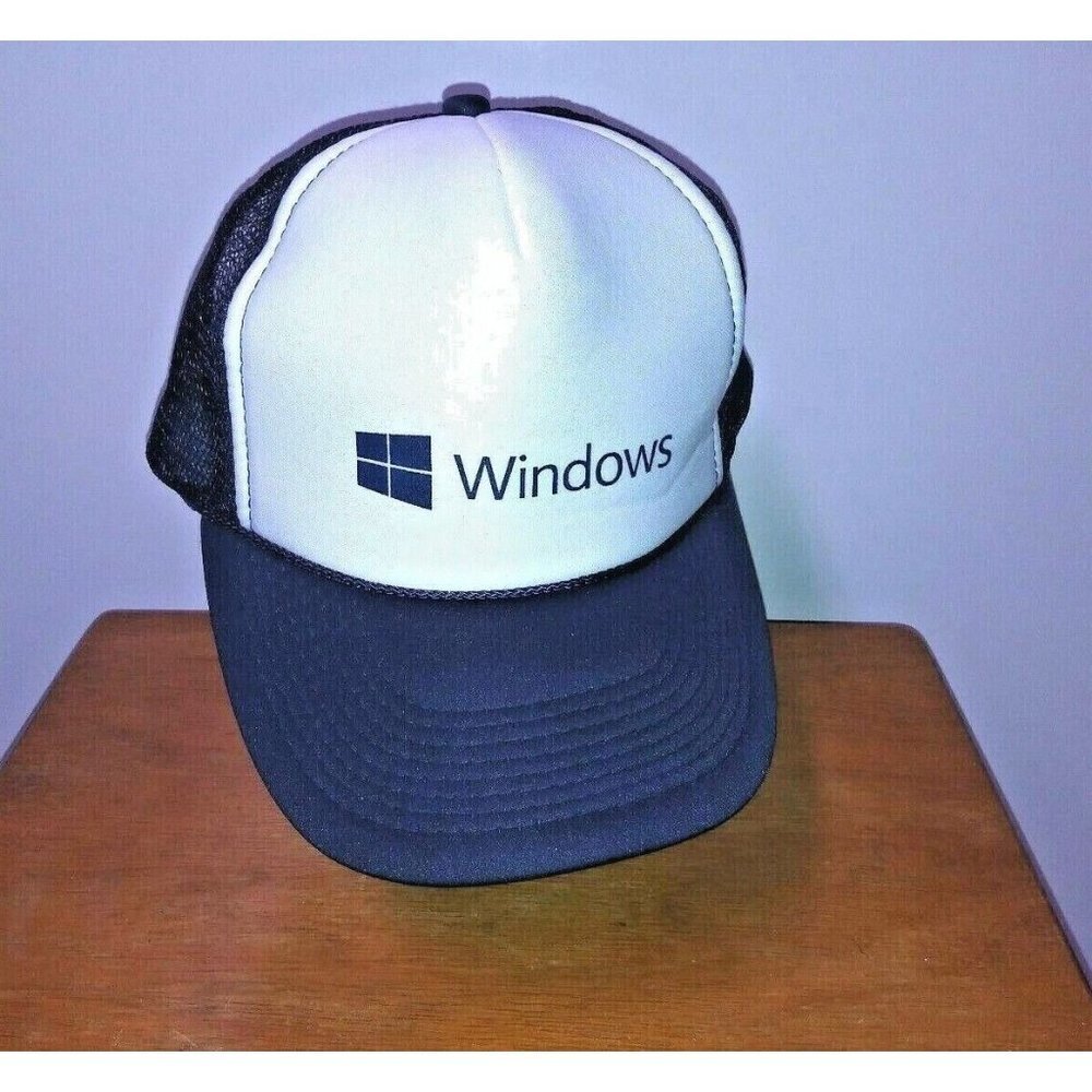 Microsoft Windows Hat Cap Mesh NWOT VTG Snapback Baseball White navy blue trucke